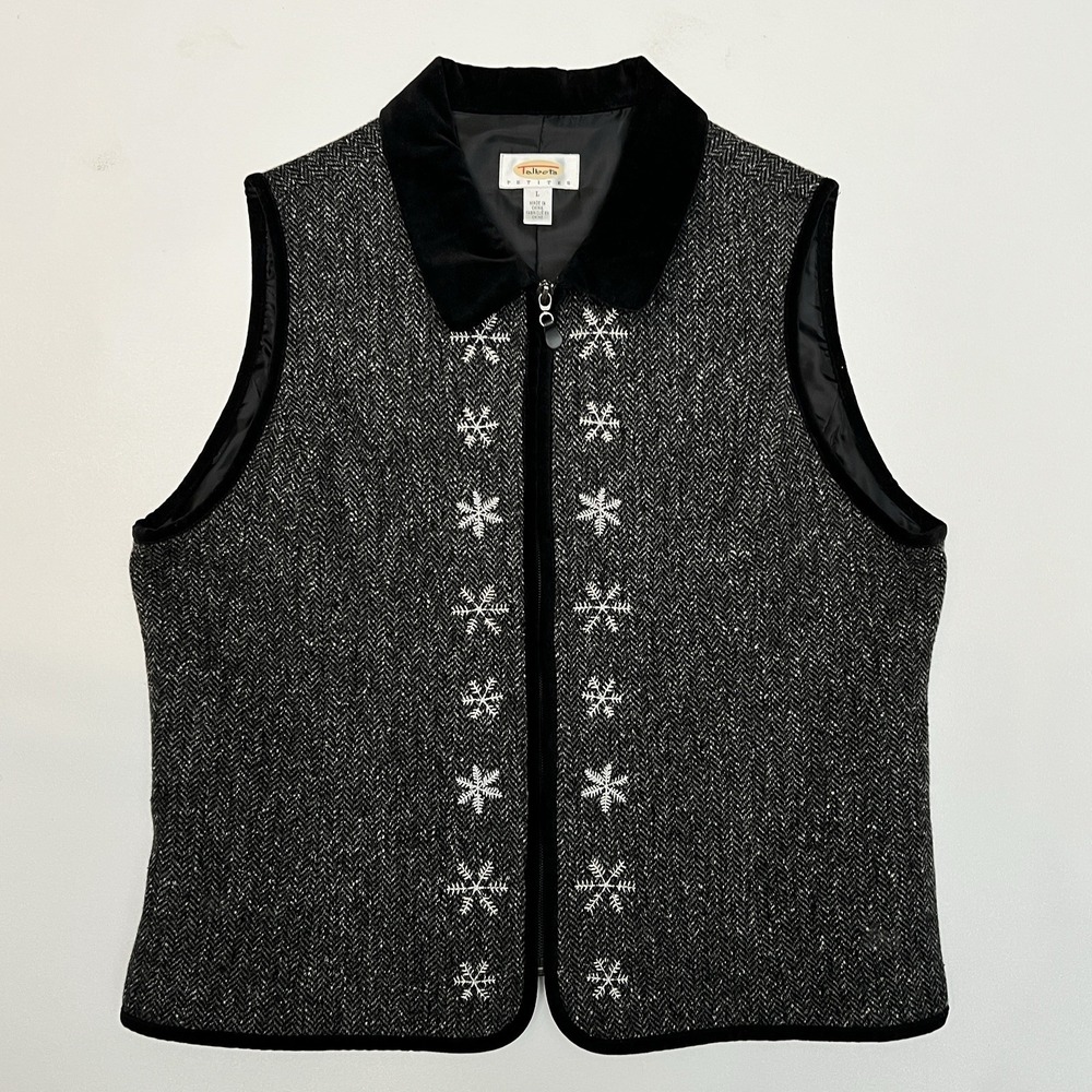 Talbots Herringbone Wool Silk Blend Vest Velvet Large Old Money Sleeveless